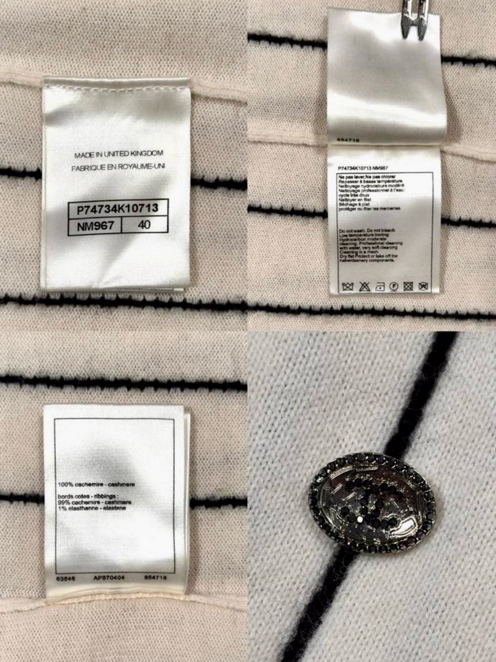 Authentic CHANEL Cashmere Black Stripe Knit Crewneck Sweater Size 40 (US 8-10) - Picture 4 of 9